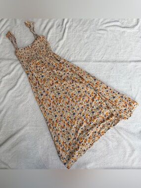 Lush Floral Smocked Tie-Strap Maxi Dress Orange Purple Women’s Small